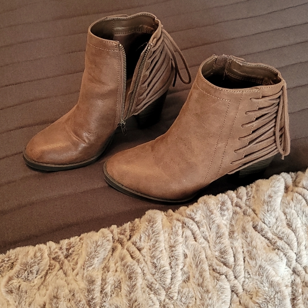 Brown booties with lace up detail